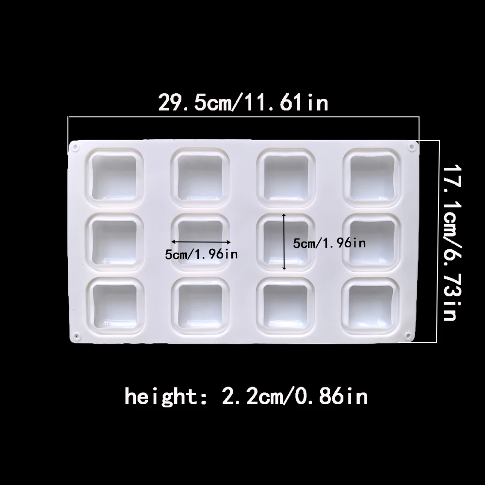 1pc 12 cavity square silicone mousse cake mold is easy to use and non stick baking mold for cake decoration DIY baking tools