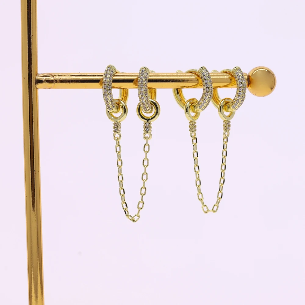 

2025 NEW Fashion Gold Color Circular Shaped CZ Crystal Chain Pendant Hoop Two Hole Perforation Earrings Jewelry for Women Gift