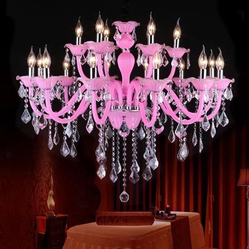 SOURA-lámpara colgante de cristal rosa para habitación de niñas, candelabro de vela para habitación de niños, sala de estar, restaurante y dormitorio