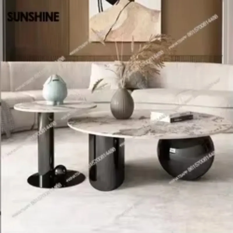 유럽 모던 디자인 금색 원형 검정 대리석 커피 테이블 스테인리스 스틸 다리