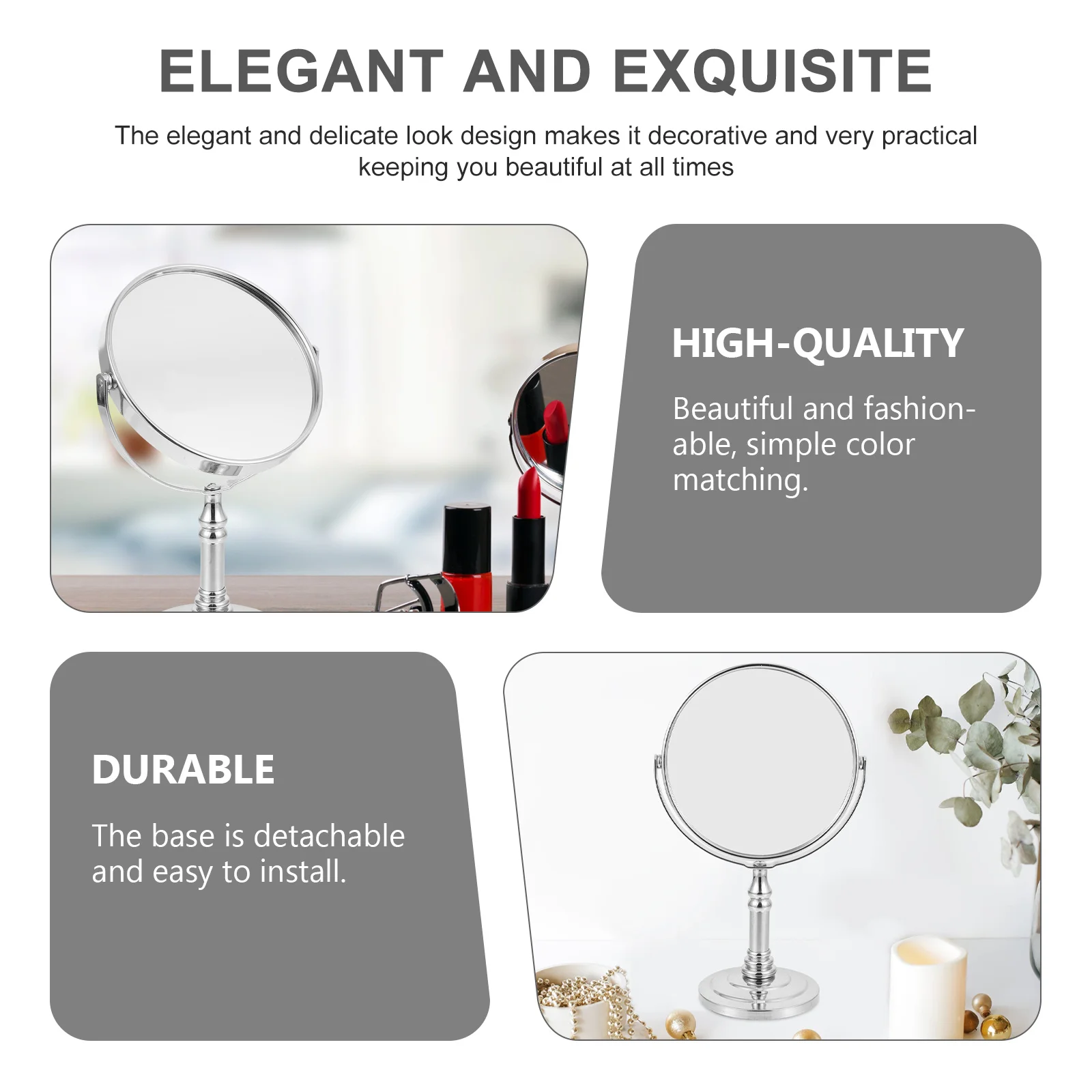 1 個デスクトップ化粧鏡スイベルメタル両面バニティミラークリア HD 表面スムーズな仕上げ女性の浴室用