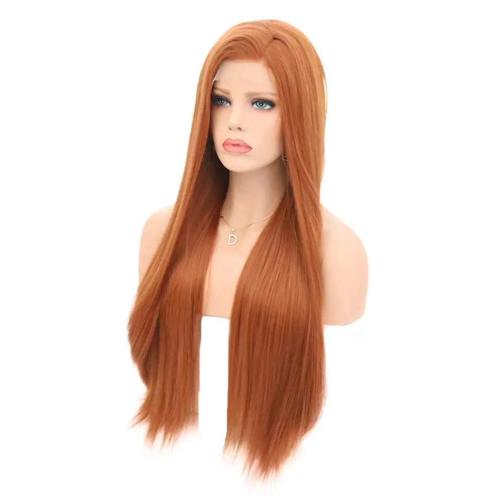 Ginger Wig Synthetic Lace Wig Long Straight Wig Ready To Wear Auburn Red Lace Frontal Wigs For Women Orange Straight Wig Cosplay