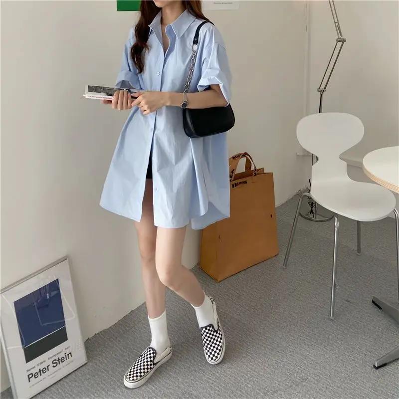 Short-sleeved Jacket Korean Loose Mid-length Style Top Fashionable Fashionable Shirt Skirt Trendy
