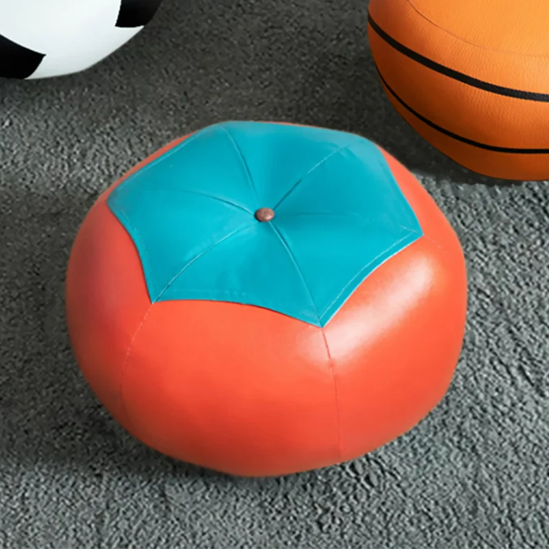 

Round Stool Simple Basketball Shape Small PU Leather Sofa Ottomans Solid Wood Living Room Household Low Shoe Changing Stools