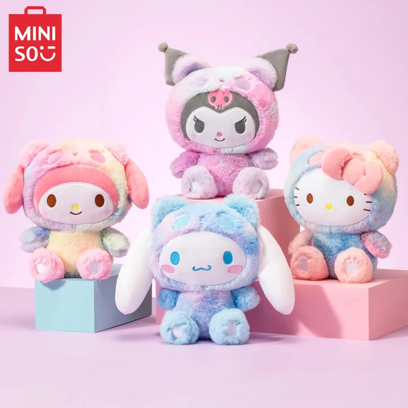 

Кукла Miniso Sanrio Kawaii Hello Kitty Cinnamoroll My Melody Kuromi, милая красочная плюшевая кукла с принтом тай-дай, подарок