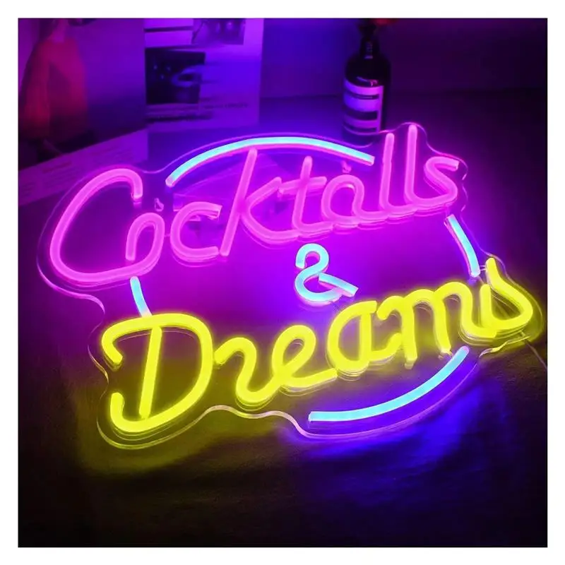 "Cocktail & Dreams" Neon Sign USB Dimmable for Gameroom Bedroom Bar Livingroom Birthday Party Wall Decor 15.4x11.8in view 3