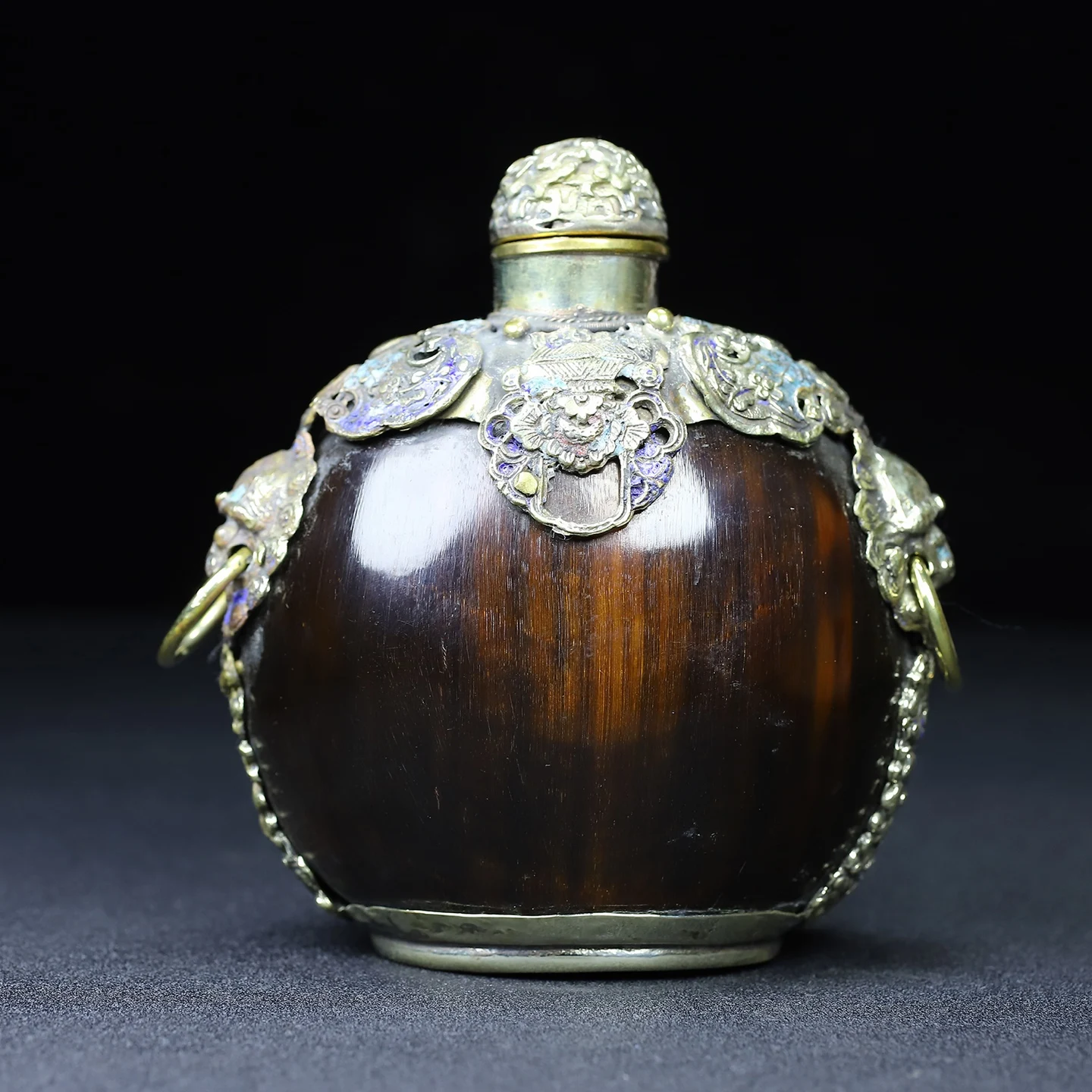 Copper-Clad Cloisonné Tiger-Head Snuff Bottle With Hanging Ring