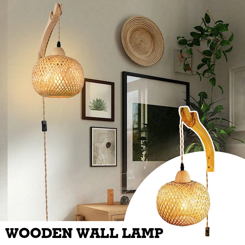 

Retro Wooden Wall Lamp Dining Room Bedside Lamp Woven Lights Interior Decoration Fixtures Indoor Home Decor New 2024
