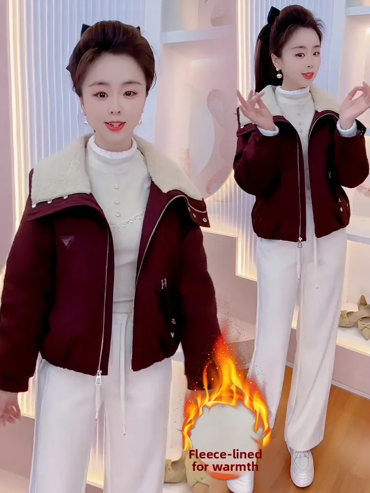 

Ele Thiened Fce down Хлопковая куртка Женская зимняя новинка Sle Cact Size Роскошная верхняя одежда Корейская свободная посадка на молнии