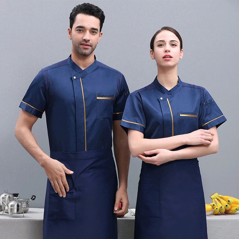 Abrigo de cocina para hombre y mujer, ropa de trabajo para hornear, comida, Catering, Hotel, chaqueta de Chef, uniforme de manga corta, Tops transpirables de seda helada de verano