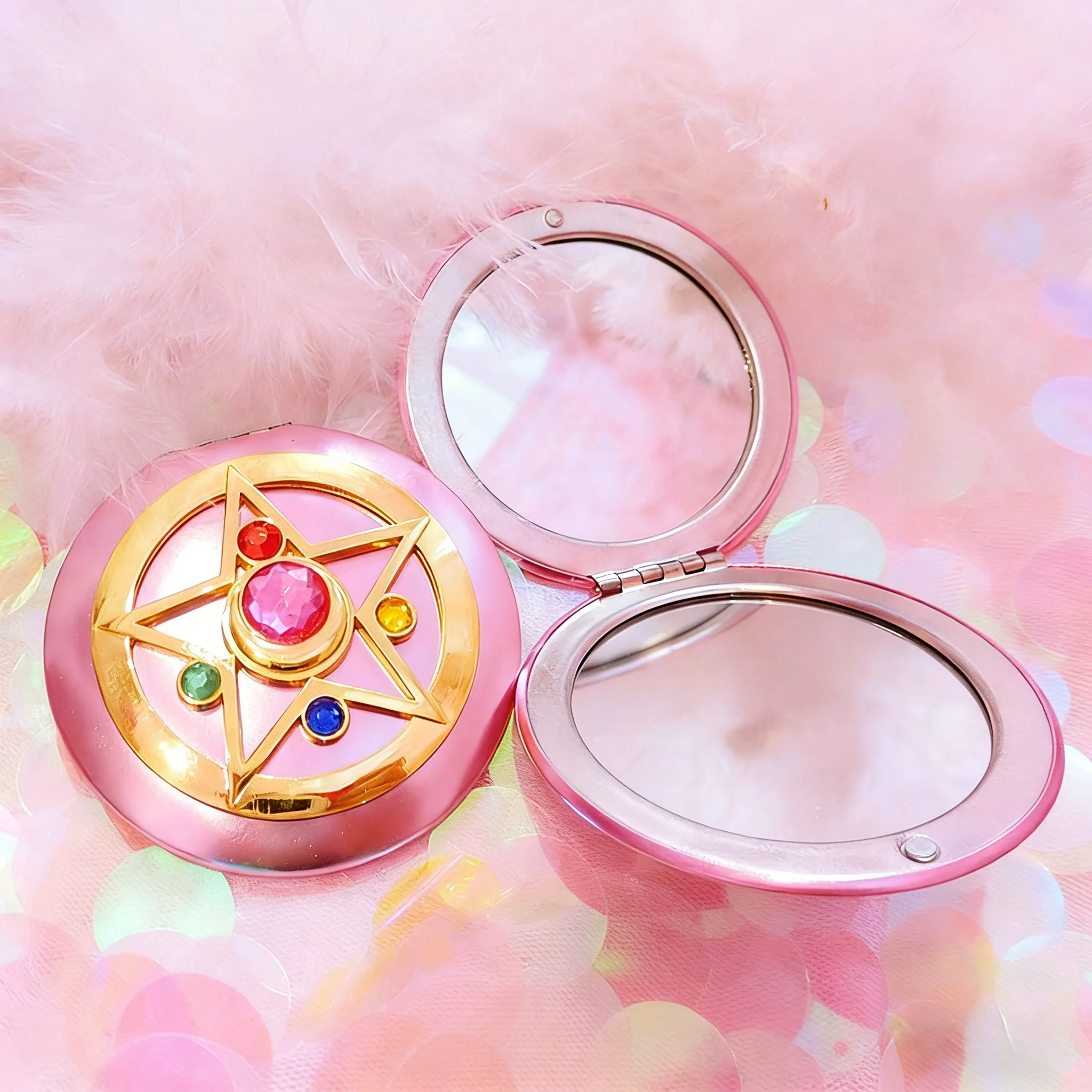 

Складное зеркало для макияжа в стиле аниме, косметическое зеркало со звездами и кристаллами, реквизит для косплея