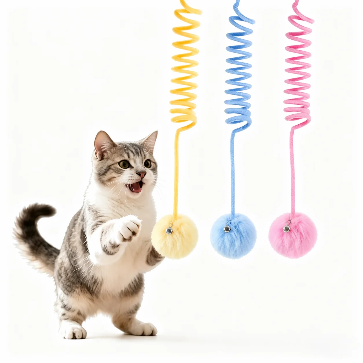 

Hanging Interactive Cat Toy Plush Spring Ball with Bell, Fun Plush Pet Toy for Indoor Cats, Cat Entertainment Toy