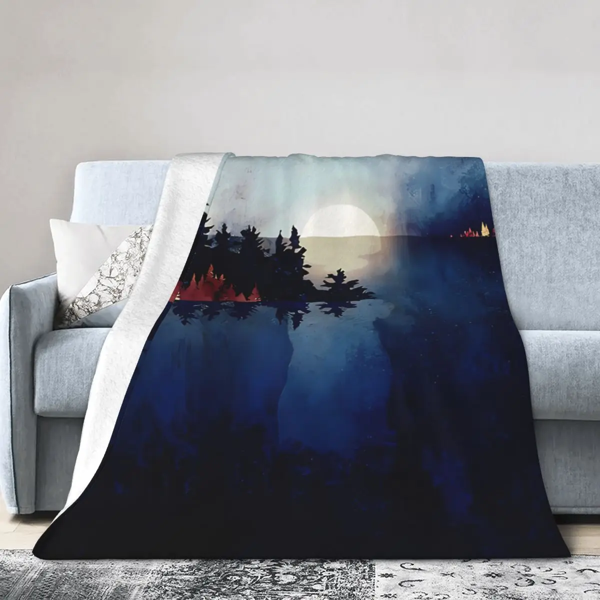 Autumn Moon Reflection Fluffy Baby Blanket Sofa Camp Nap Bedspread Cozy Flannel Blanket Bedroom Decor