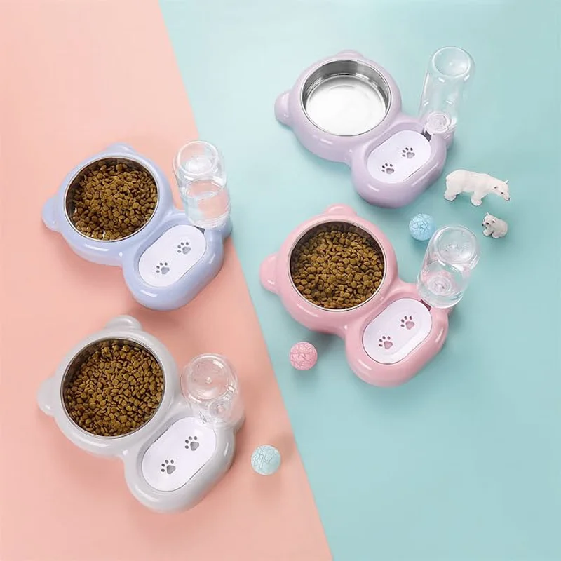 Cat feeding water dispenser, pet water and food bowl set, with automatic water dispenser bottle view 5