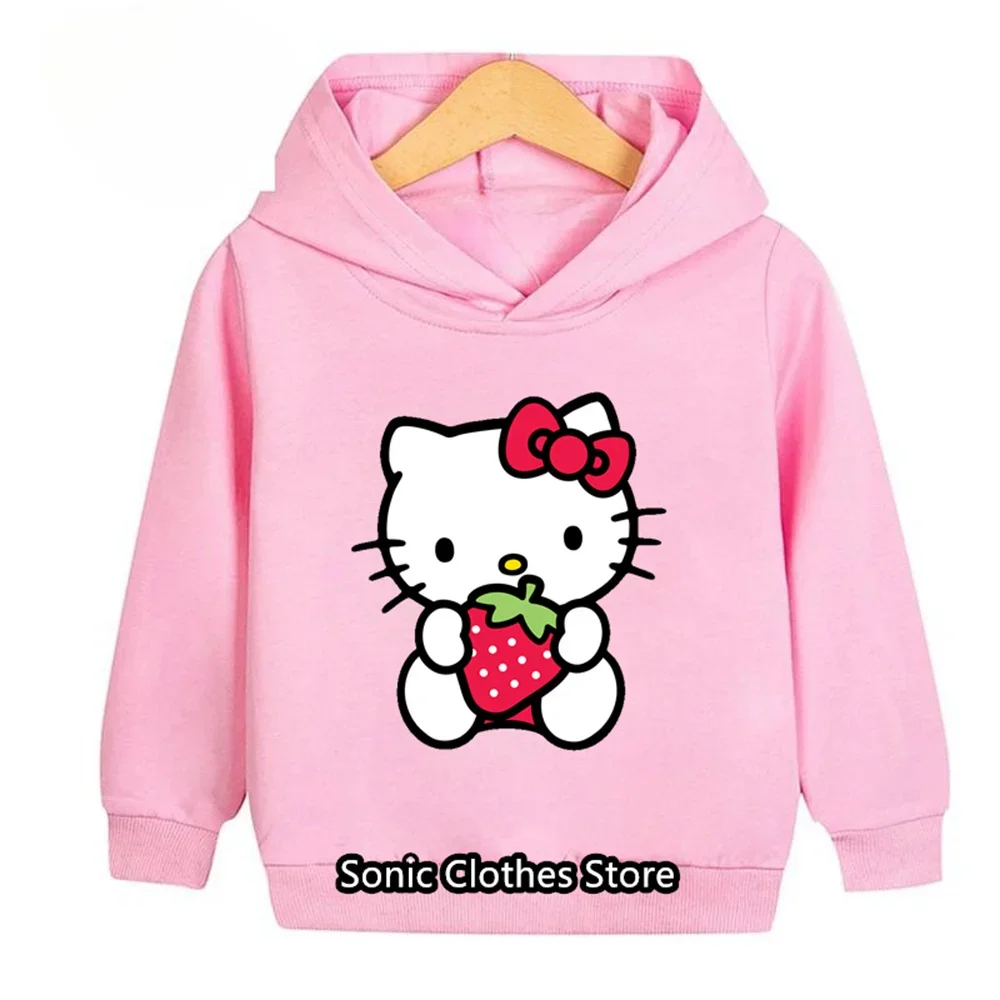 2024 Spring Girls Hello Kitty Long-sleeve Hoodies Sweatshirts Tops Kids Pokemon Casual Tops Boys Cartoon Clothes For 1-8Y