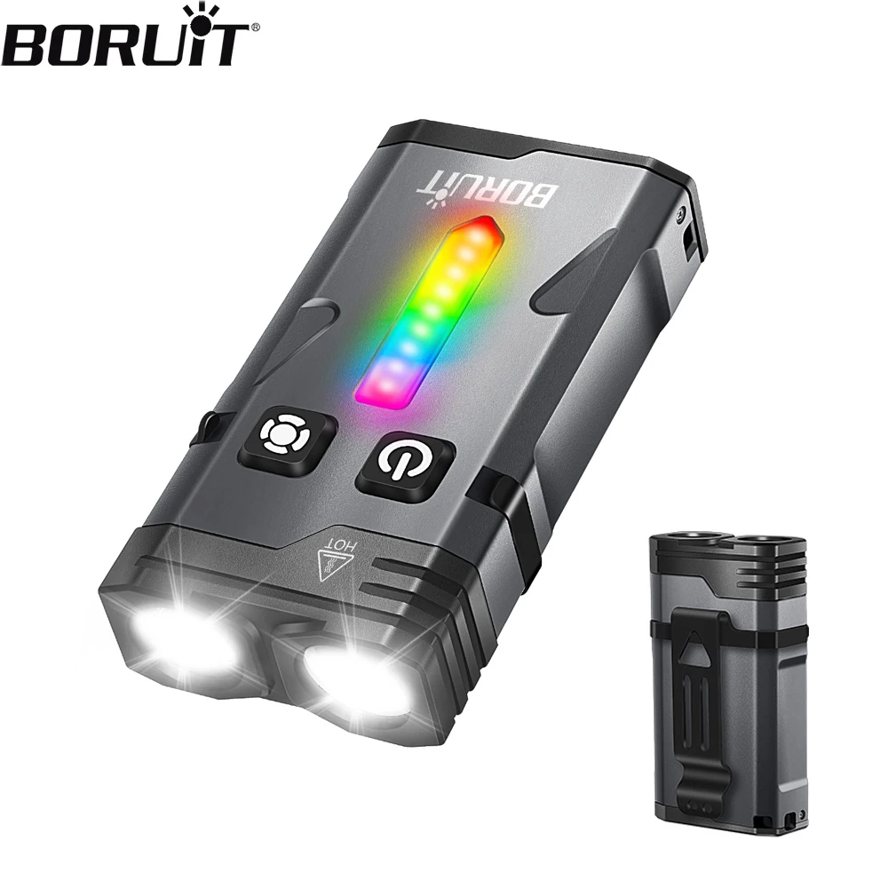 

BORUiT EV10 EDC светодиодный брелок-фонарик RGB Light 1100LM портативный мини-фонарик с магнитом Type-C зарядка карманный фонарь для кемпинга