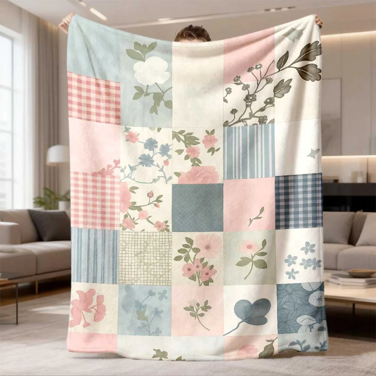 Yellow Blue Watercolor Floral Throw Blanket Fresh Botanical Flower Print Soft Cozy Wrap For Spring Summer Season And Home Decor