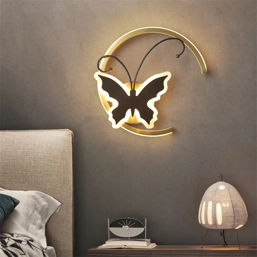 Luxury all copper butterfly wall lamps bedroom study room living room corridor decorative LED dimming