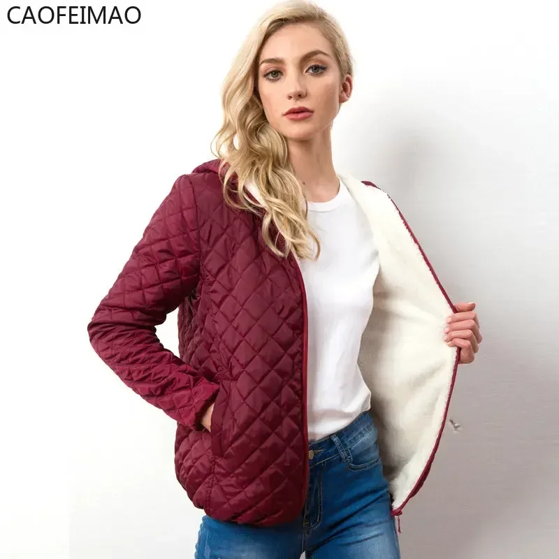 2025 Women's Hooded Jacket Casual Basic Warm Velvet Lamb Parka Coat Autumn Winter New Solid Light Soft Outerwear Fashion Style