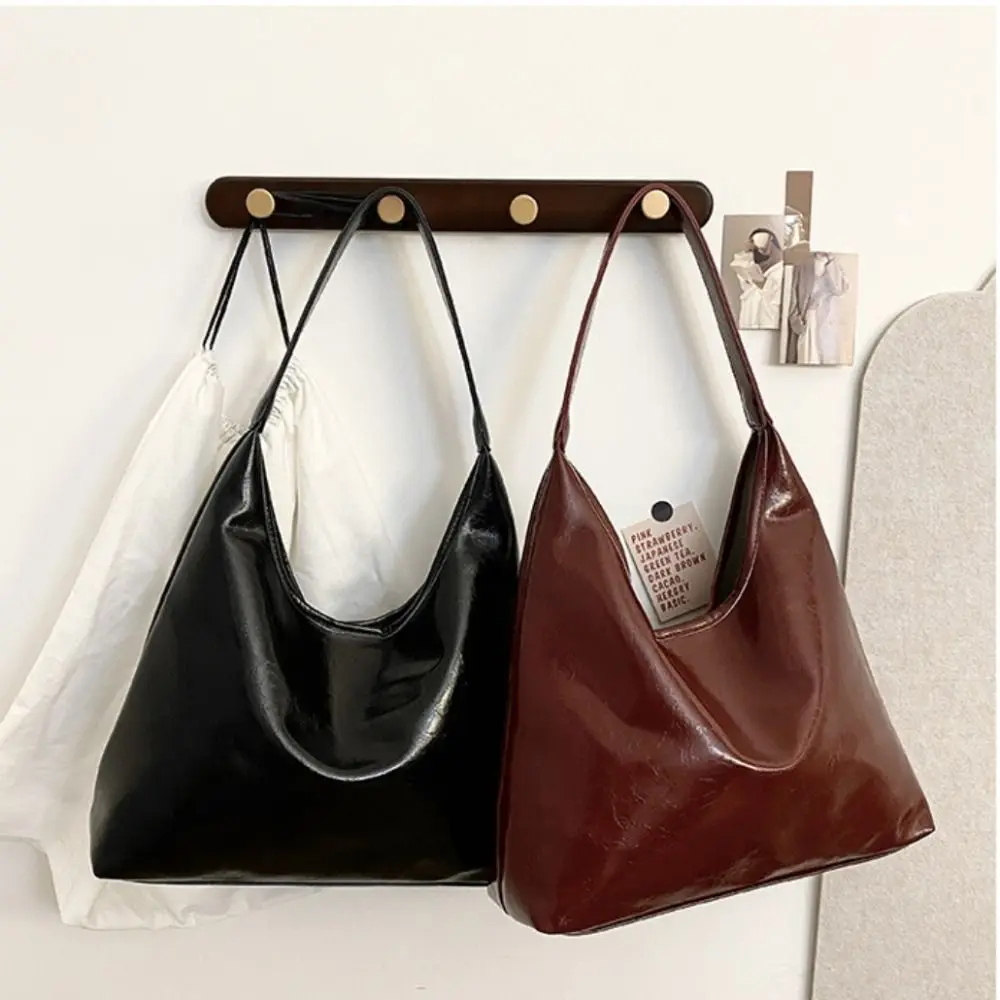 

Trendy Wine Red Hobo Bag Vintage Large Capacity Underarm Bag Single Shoulder Simple Tote Bag Commute