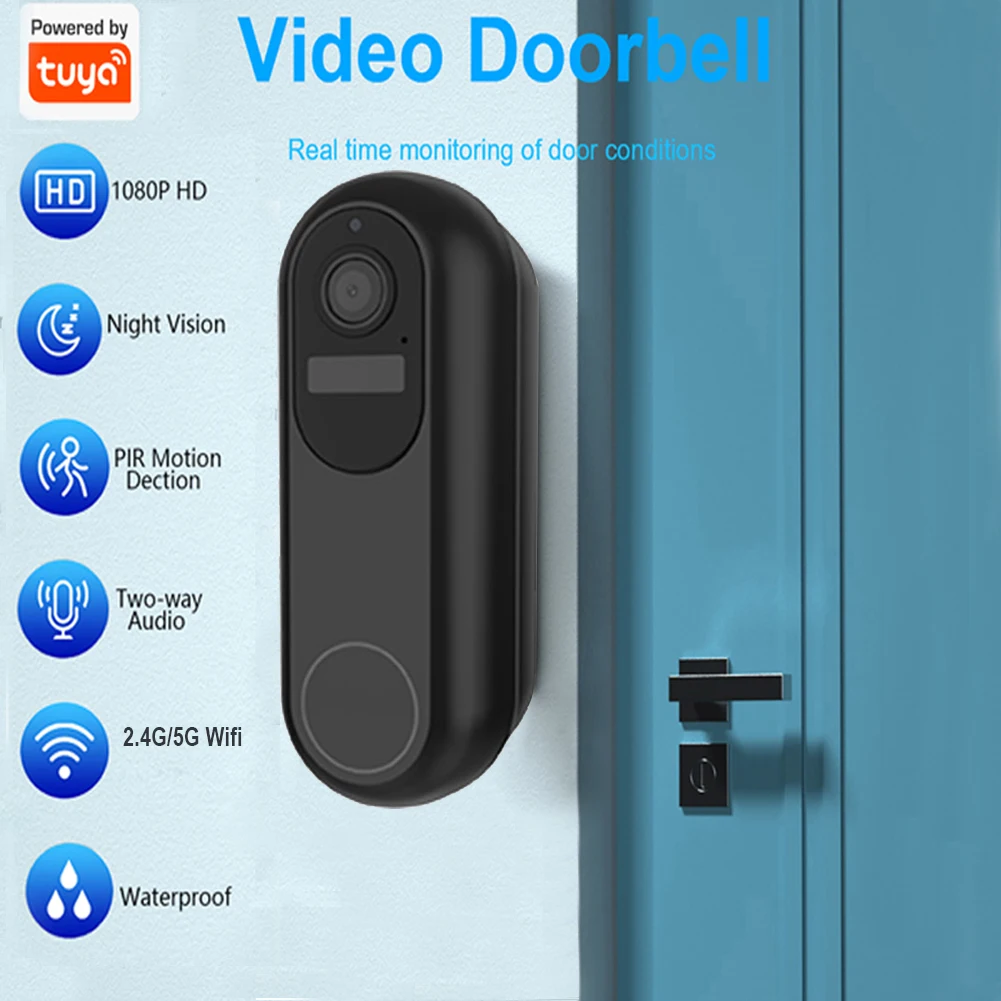 Tuya-M08 Campainha de vídeo sem fio, Wi-Fi, câmera ao ar livre, alimentação AC DC, telefone de vídeo 1080P, IP65 à prova d'água, Alexa, Google