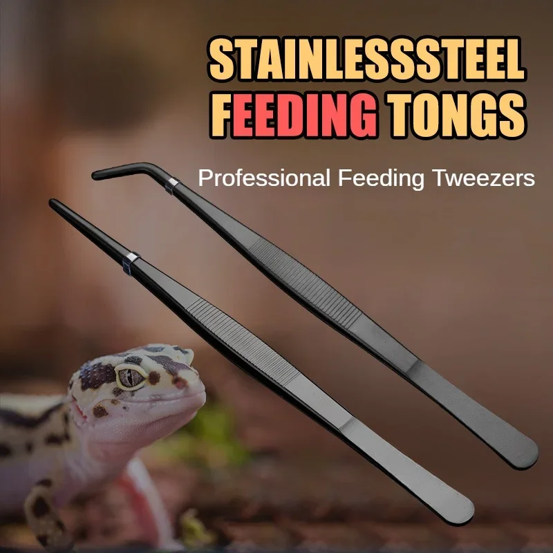 Reptile stainless steel feeding tweezers elbow straight head climbing pet crocodile turtle turtle chameleon palace cricket