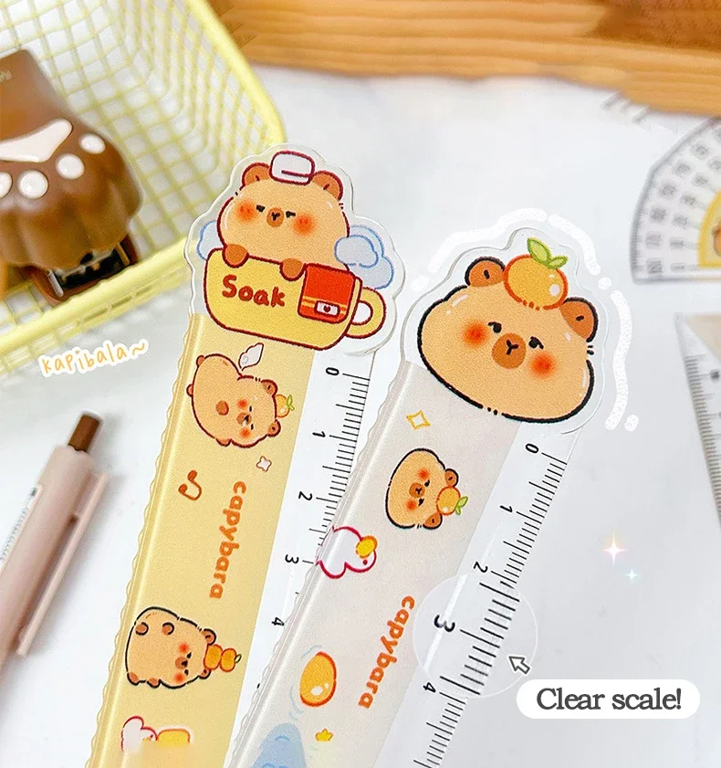 Imagem -03 - Ferramenta de Réguas de Medição Plástica para Aluno Estilo Capivara Triângulo Semicírculo Desenho Escola Papelaria de Escritório 15cm Pcs por Conjunto