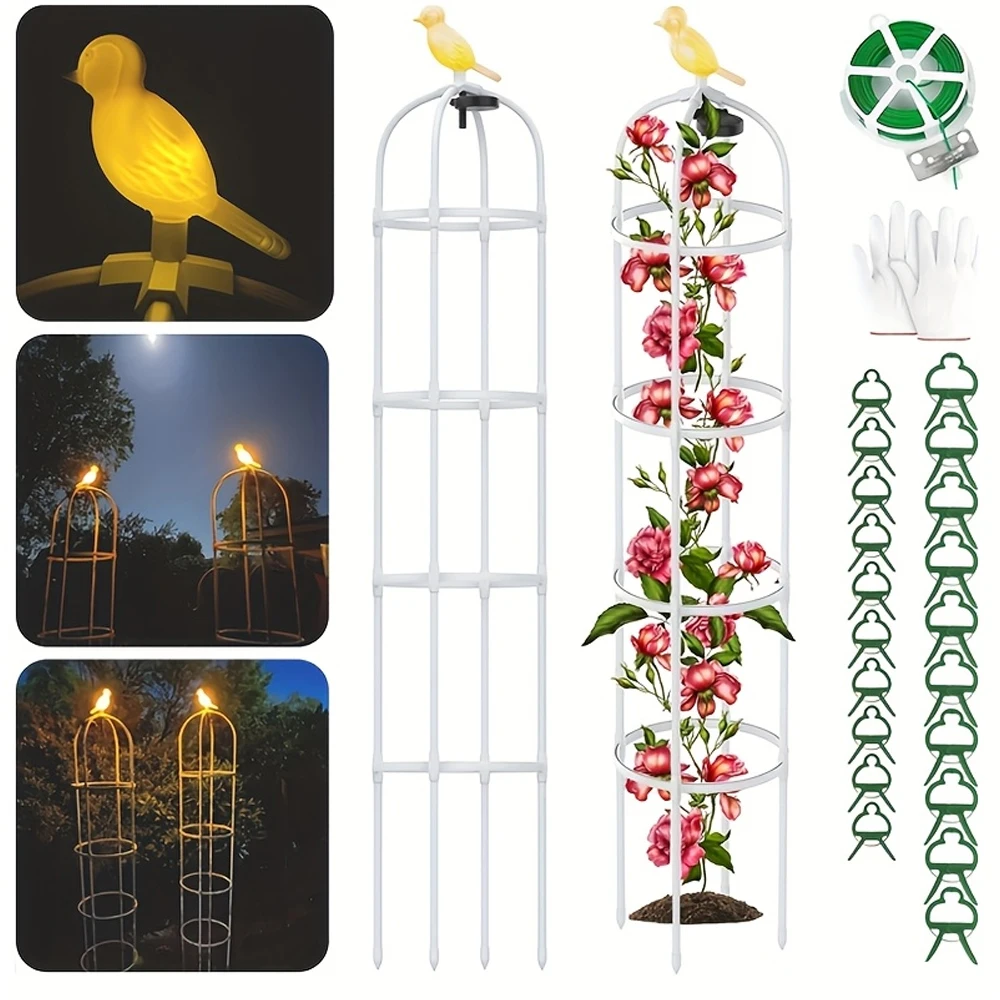 

2 Pack Garden Obelisk Trellis with Solar Light, 6 Ft Trellis for Climbing Plants Outdoor Rose Bush Round Trellis for Pots