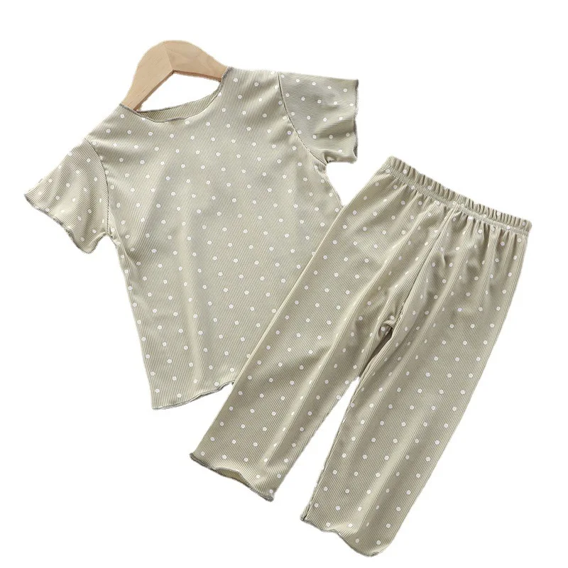 Summer girls wearing short sleeved thin suit for babies, summer two-piece set, western-style Korean version air-conditioned suit