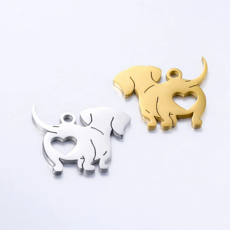 5pcs Charms I Love Dog Hollow Heart Pendants DIY Findings Mirror Polish Stainless Steel Jewelry Craft