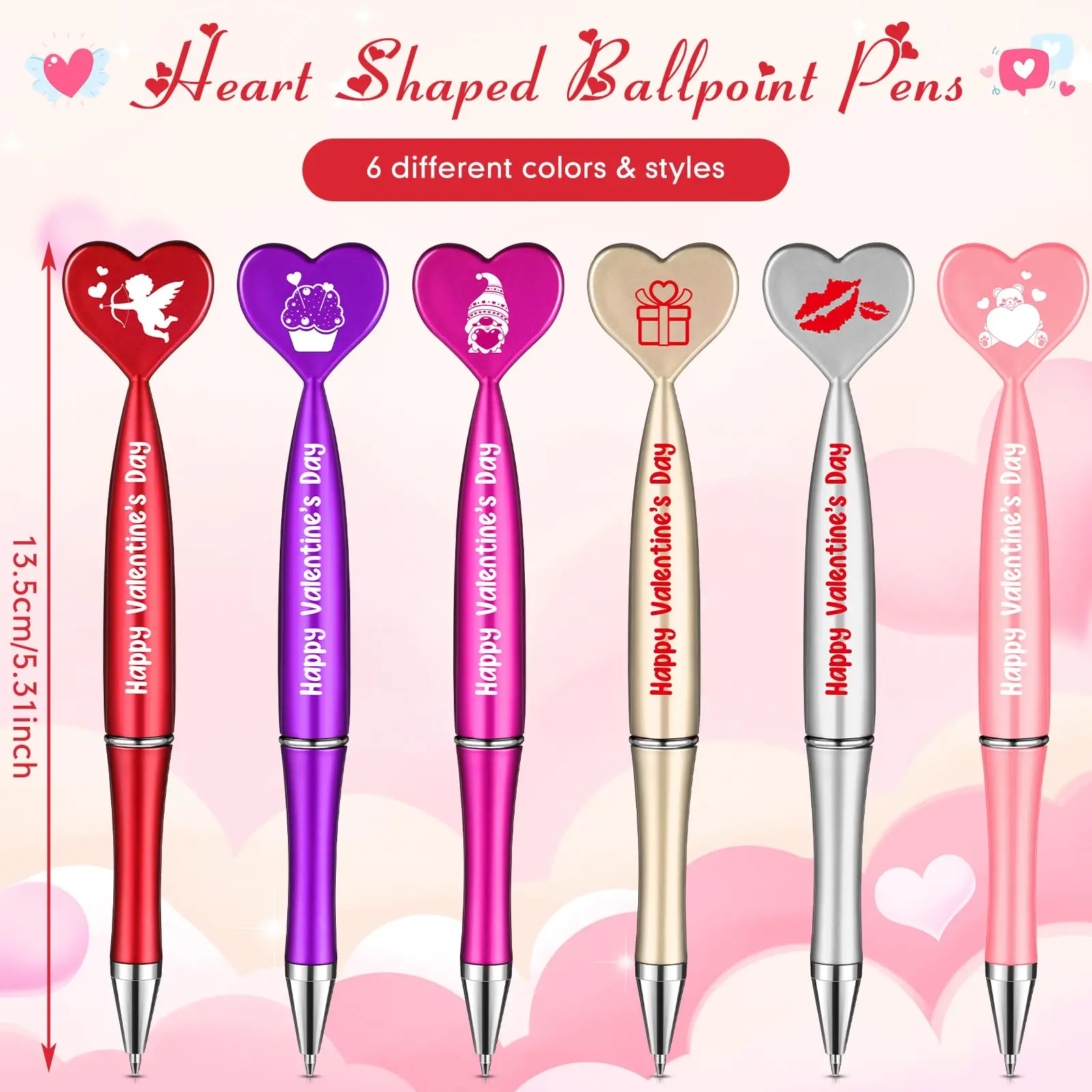 60Pcs Valentine\'s Day Heart Shape Pens Black Gel Ink Rollerball Pens for Office School Supplies Birthday Presents ballpoint pen