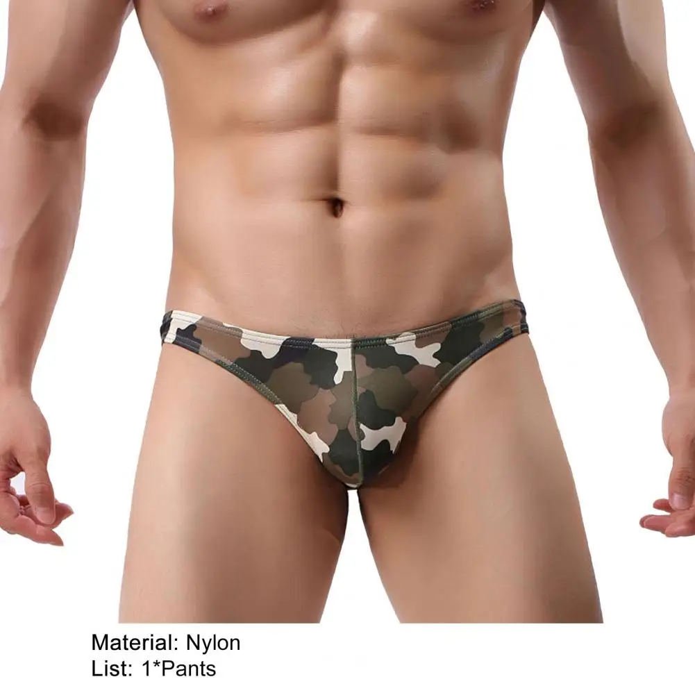 Men Briefs T Shape Low Waist U Convex Pouch Casual Men G-string For Sleeping Sexy Underwear Male Printed Panties Brief Nylon