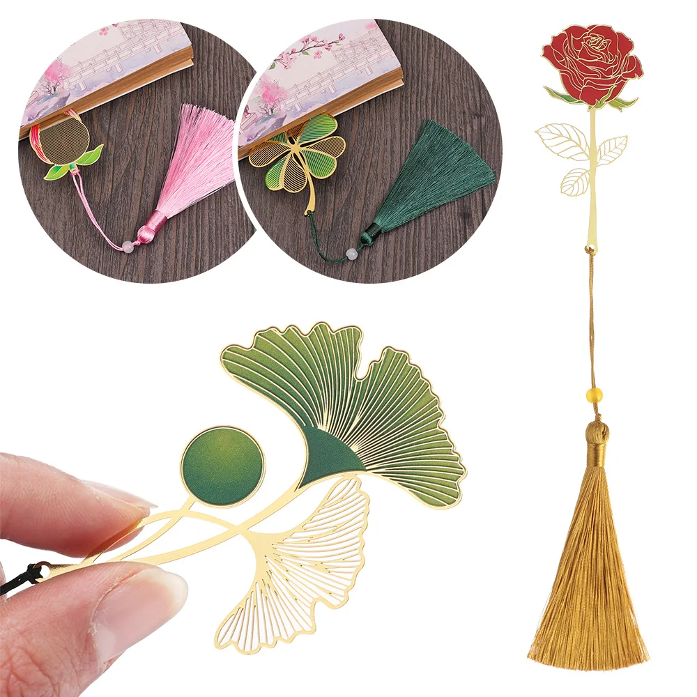 Retro School Office Supplies Pendant Hollow Tassel Metal Pagination Mark Painted Brass Bookmark Book Clip