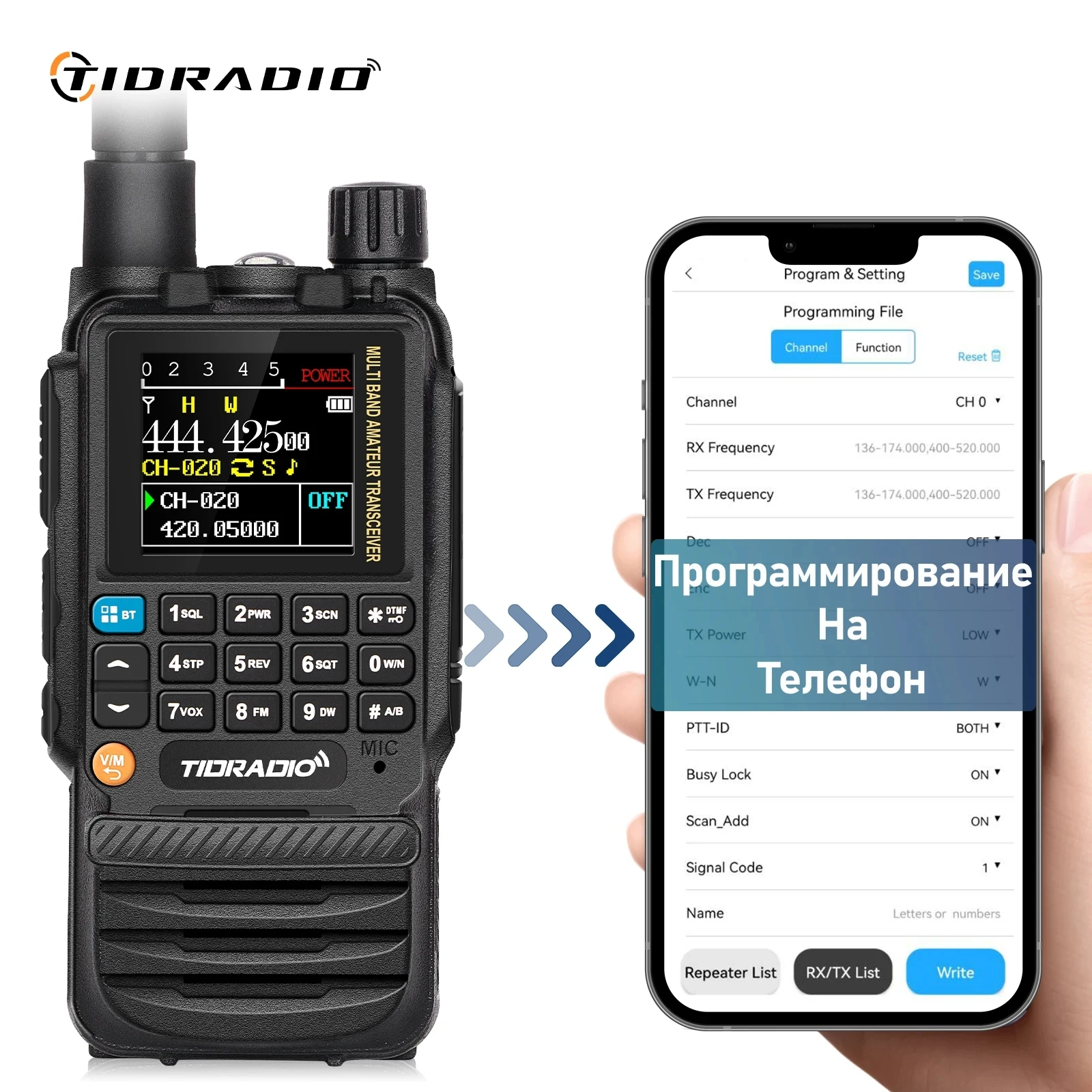 TIDRADIO H3 Long Range Walkie Talkie Phone APP Wireless Programming Air Band Ham Two Way Radio USB Type-C Programming & Charge