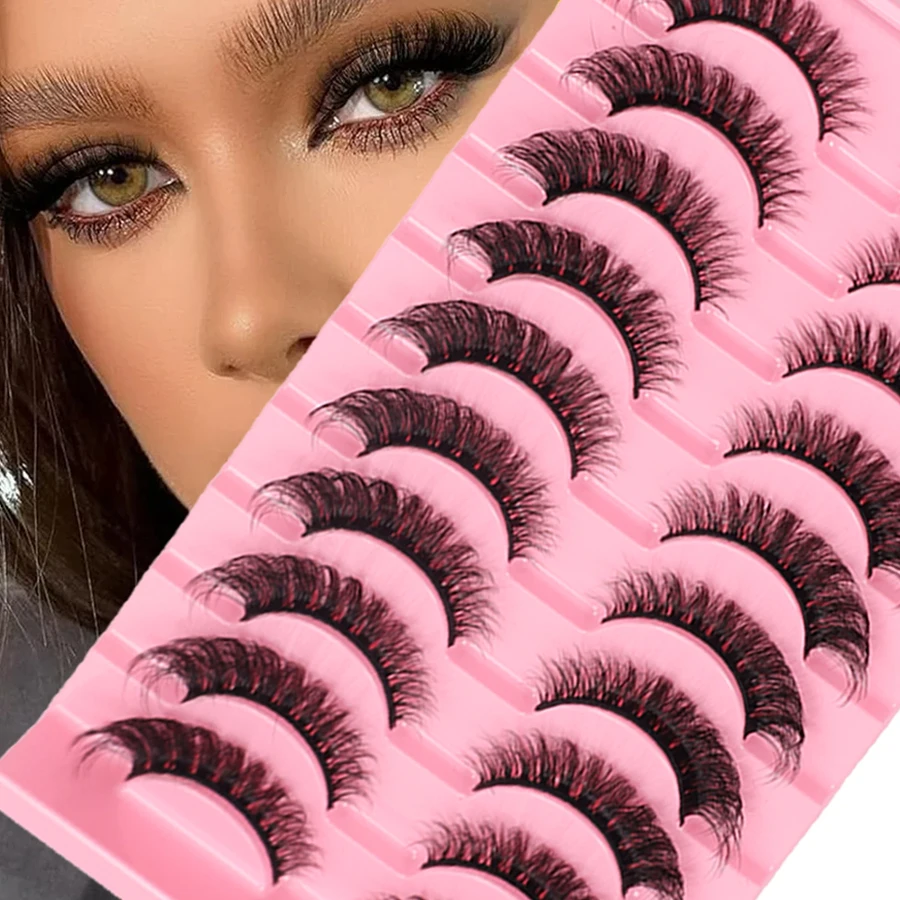 10ペアのつけまつげ、ナチュラルシミュレーションステージメイク、3DブラックステムDDロールDHストライプ、テールウィング付き斜めフライングつけまつげ