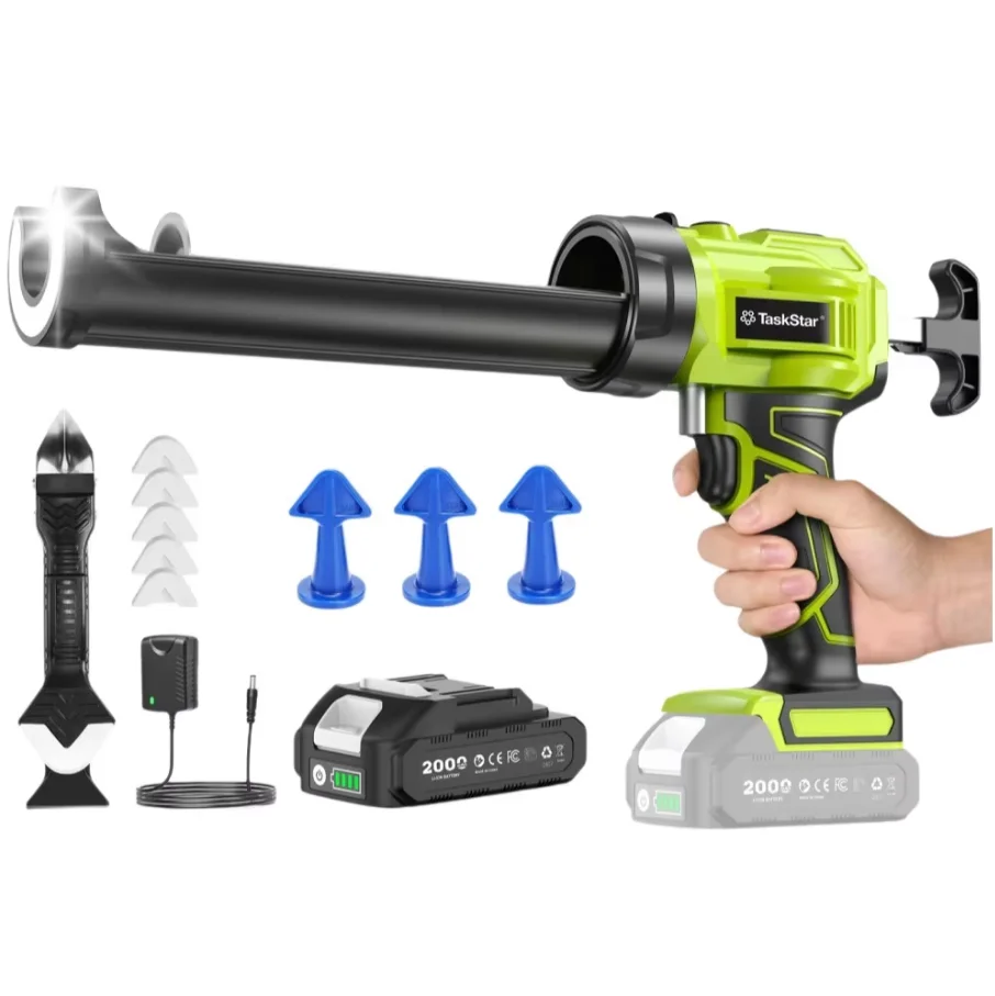 Taskstar Electric Caulking Gun No Drip with 1*2.0Ah Battery 250KG 10OZ Dripless Cordless Battery Powered Tool with LED Light for Filling and Sealing For Makita Battery
