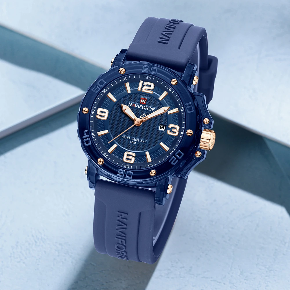 NAVIFORCE NF7125 ساعة نسائية فاخرة كاجوال مقاومة للماء كوارتز ساعات يد مضيئة على الموضة للسيدات