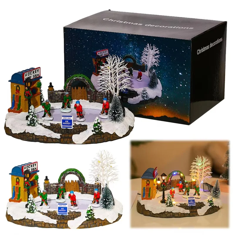 AAAF الراتنج عيد الميلاد تمثال عيد الميلاد صندوق تشغيل الموسيقى مضاءة LED عيد الميلاد الحلي لسطح المكتب الحلي هدية الكريسماس #5