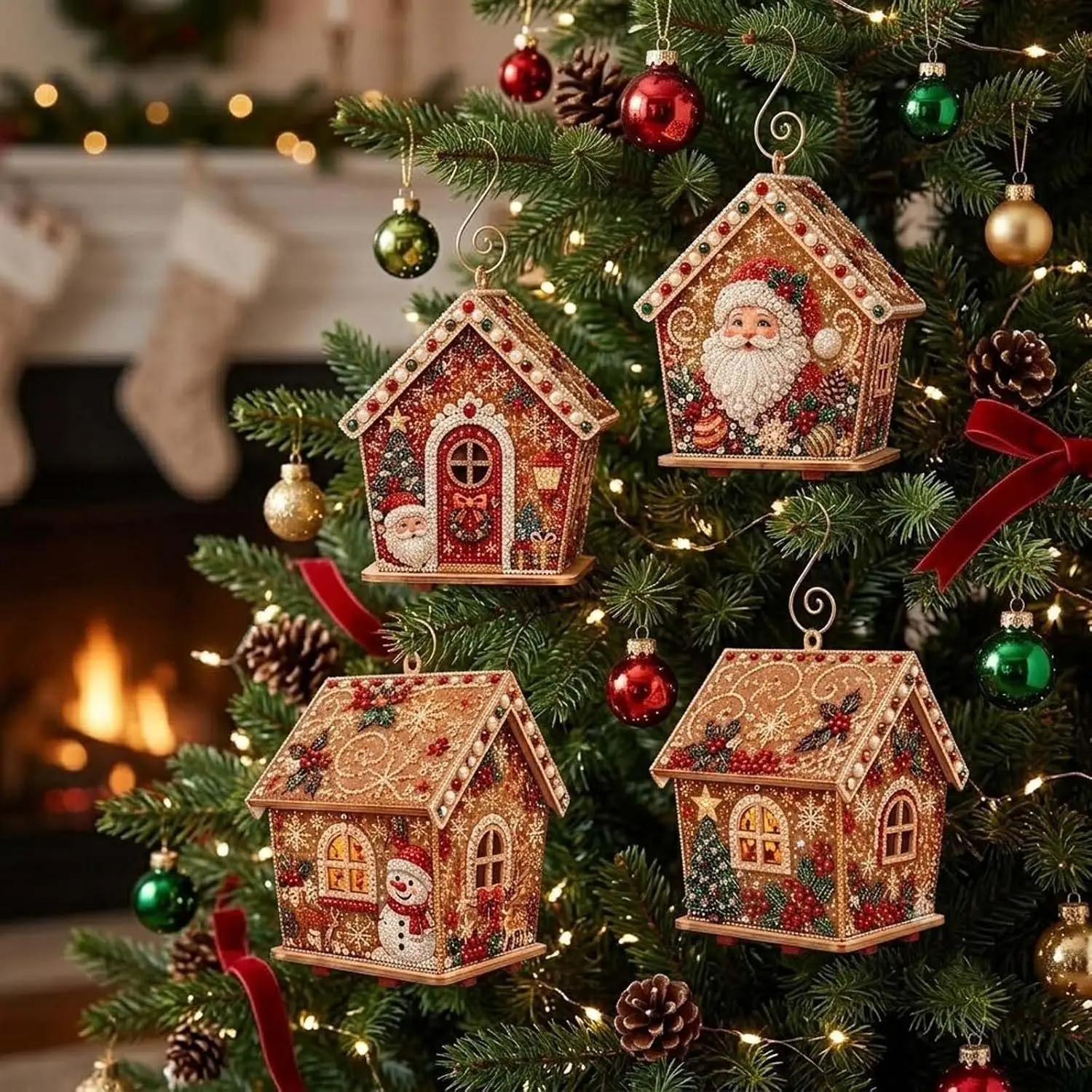 3D-Diamantmalerei Weihnachtshütte-Set, DIY-Handarbeit, Kristall-Strass-Haus, Bastelartikel, festliches Weihnachtsschmuck-Geschenk für Kinder und Erwachsene – Detail 9