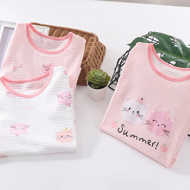 

new delivery children clothes baby cartoon summer short sleeve pajama Nightdress soft home clothes cotton students 110-170