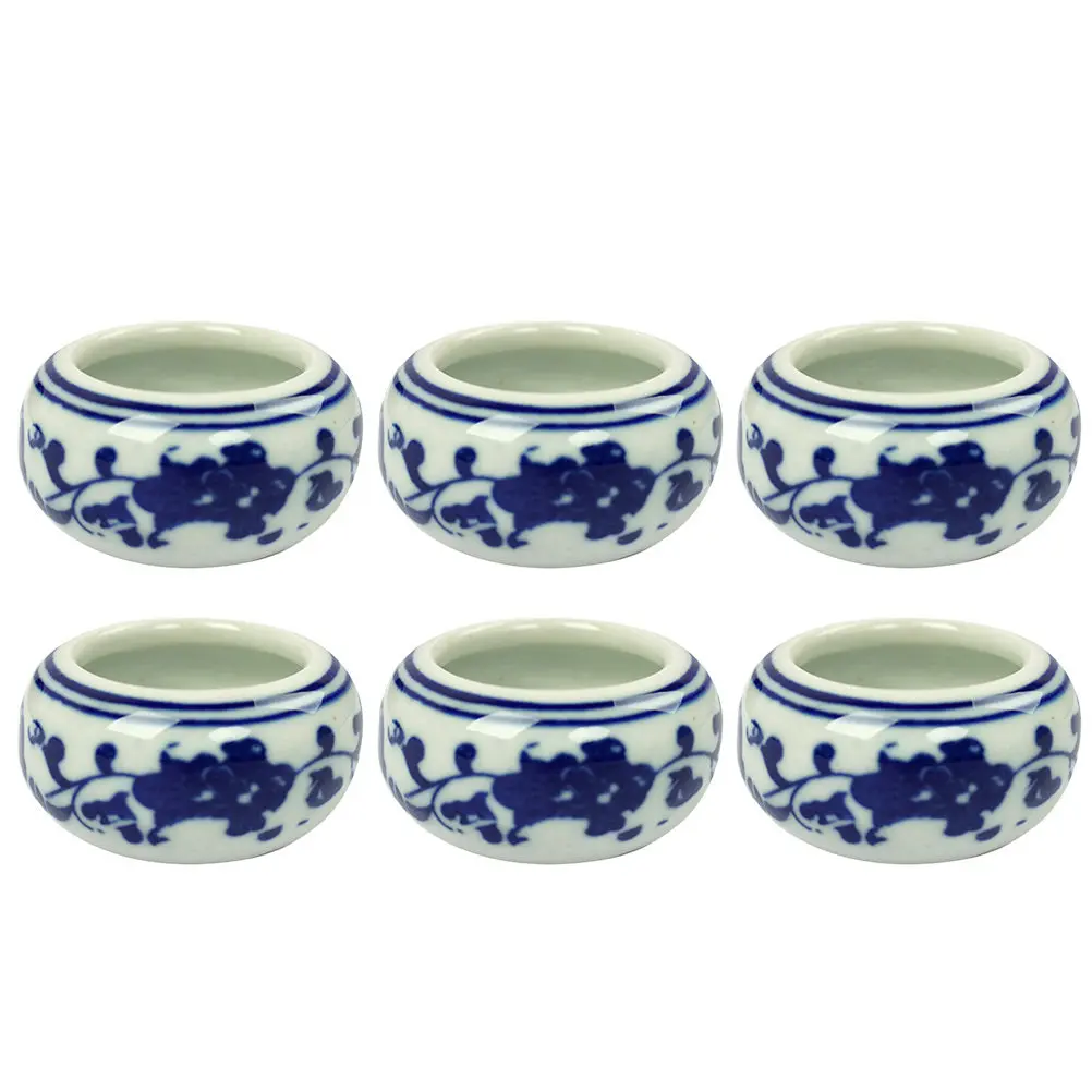 

6Pcs Lightweight Portable Ceramic Ink Dish Calligraphy Brush Tray Ink Bowl for Students Beginners Calligraphers Study Room Decor