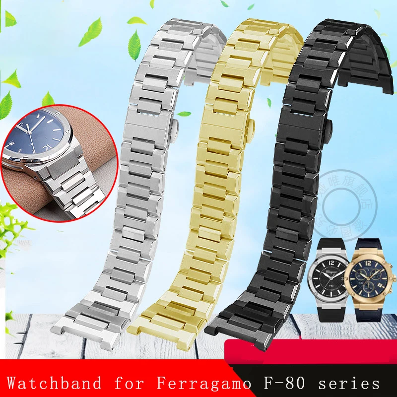 

28mm Steel Bracelet For Ferragamo Sports Series Three Eyes F80 F-80 Precision Steel Watch Strap Male Notched wristband Chain