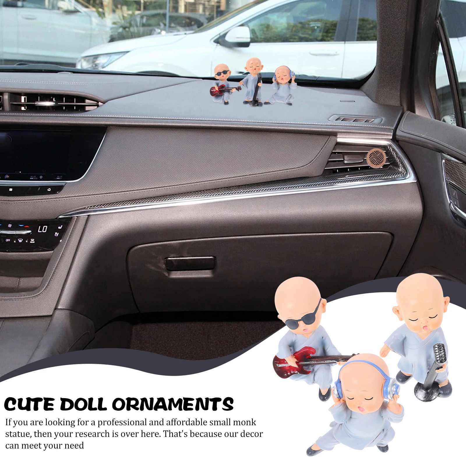 

3 Pcs Car Dashboard Decorations Resin Monk Figurines Buddha Statue Small Adornments Car Garden Desk Accessories Photography Prop
