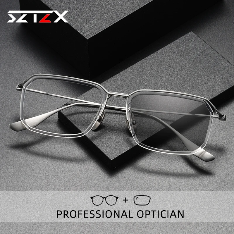 

SZTZX Luxury Photochromic Reading Glasses Ultralight Anti Blue Light Myopia Prescription Glasses Classic Optical Eyeglass Frames