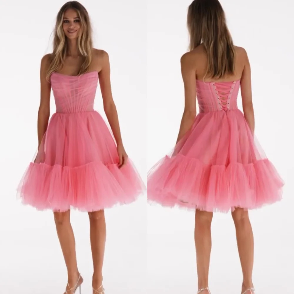 

Ball Fashion High Quality Strapless Ball Gown Mini Prom Dresses Draped Tulle Evening Evening Gown For Women Elegant Party