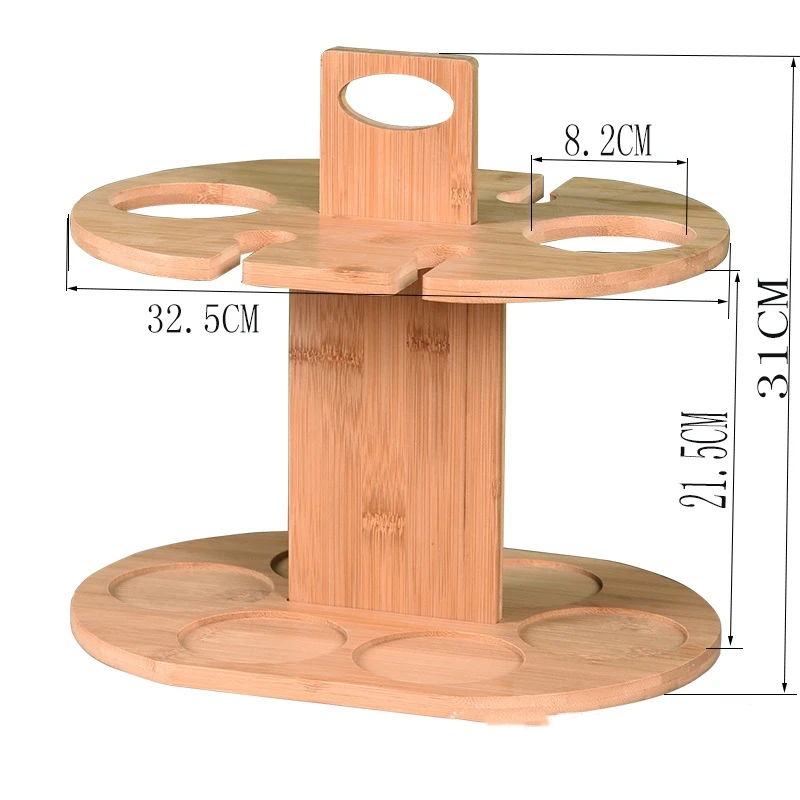 Natural bamboo Wine Rack Wine Glass Hanging Drying Stand Organizer on Countertop Tabletop Wine 2 Bottle Holder & 4 Glass Rack