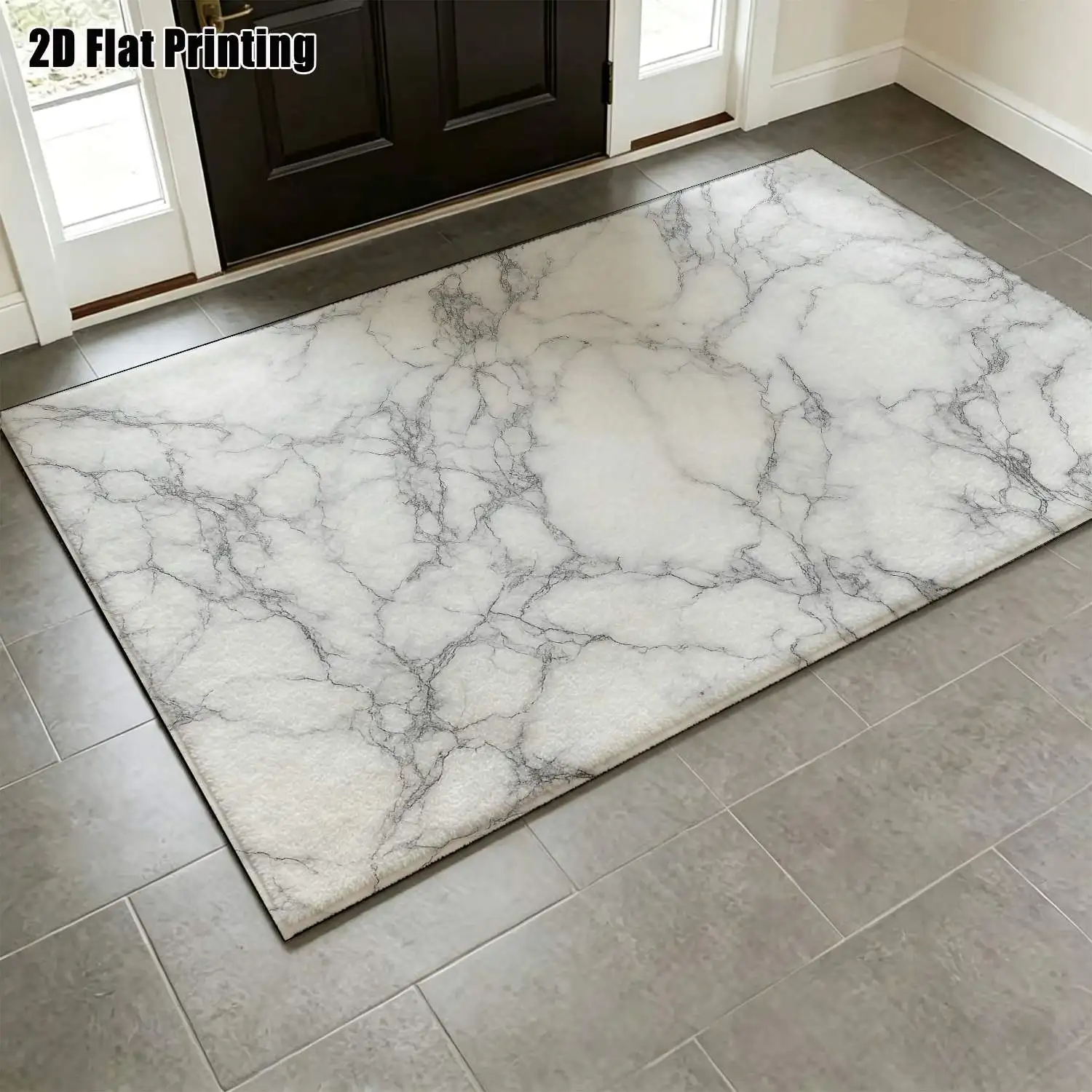 1Pc 2D Printed Gray-White Marble Texture Carpet: Nordic, Modern Minimalist, European Style, Geometric Pattern, Home Decor Rug, Multi-Size, Machine Washable Suitable for Entrance, Dining Room, Foyer, Bedroom, Living Room.