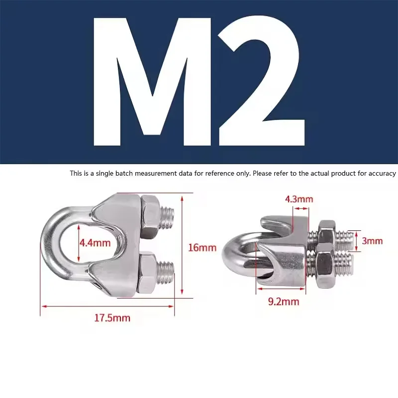 304 Stainless Steel M2 M3 M4 M5 M6 M8 M10 M12 M14~M20 U-Bolt Type Wire Rope Clip U-shaped Cable Clamp Household Hardware Working