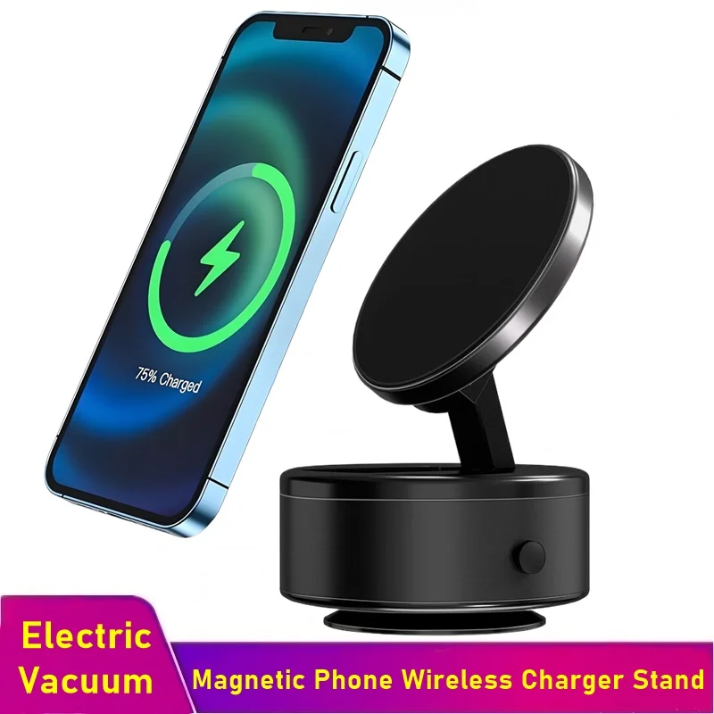 Electric Vacuum Magnetic Car Phone Wireless Charger Holder Suction Mirro Gym Bath Shower for Iphone 16 15 14 13 12 11 Pro Max