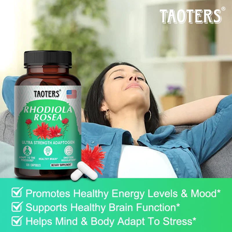 Taoters Capsule di integratore naturale di Rhodiola Rosea-1000 mg, con foglia di ginkgo, migliorano l'energia pura, supporto per il cervello e l'umore - Non OGM